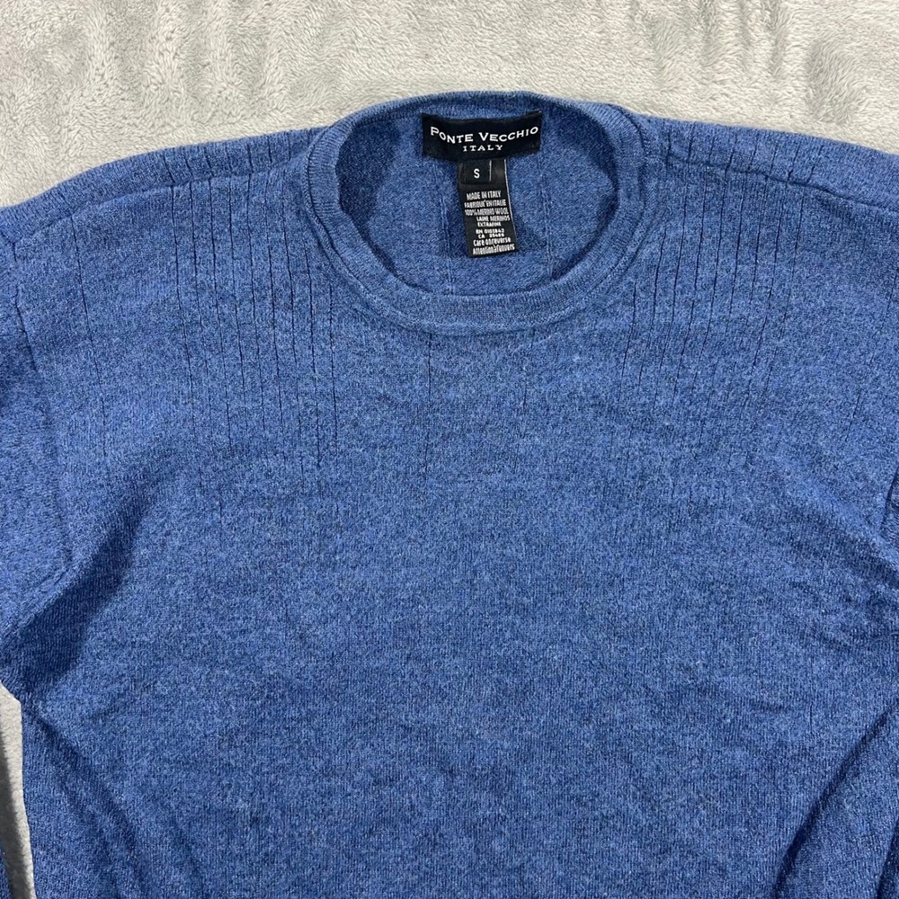 PONTE VECCHIO Sweater Mens S Blue 100 Merino‎ Wool Made in Italy Crewneck Ribbed